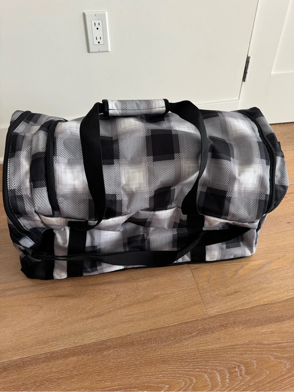 Burton Boothaus Gray & White Plaid Duffel Bag with Red Logo